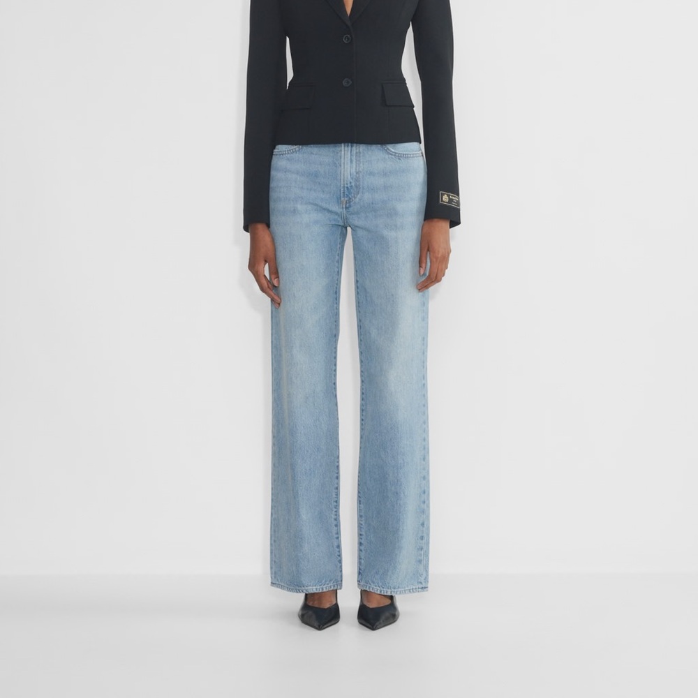 Denim Forum Light Blue Wide Leg Jeans, High Rise Farrah